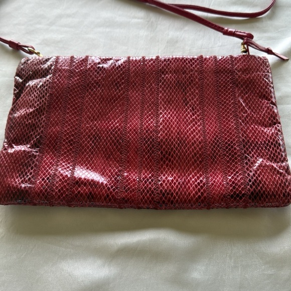 Vintage Clemente Red Snakeskin and Leather Clutch or Shoulder Bag - Picture 6 of 10